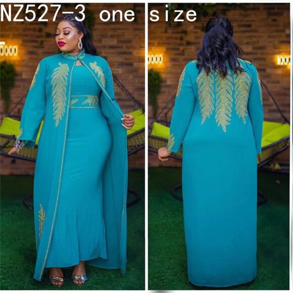 2 Piece ladies elegant white dress- sequence and long sleeve maxi length cape - Picture 8 of 10